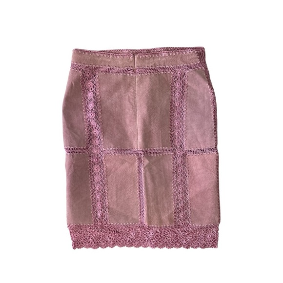 IDI Light Pink Y2K Suede Crochet Patchwork Mini Skirt Medium - Picture 4 of 4